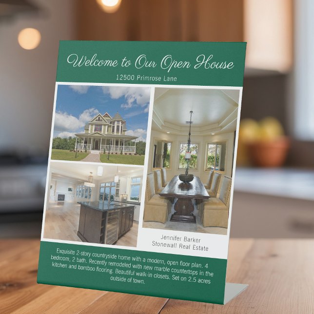 Green Open House Real Estate Listing Photo Pedestal Sign (Creator Uploaded)