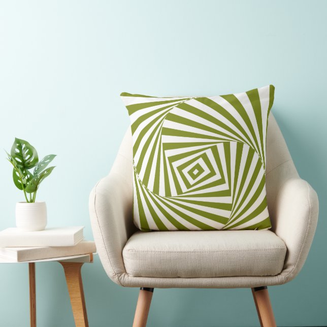 Green Optical Illusion Throw Pillow – Modern 3D  (Chair)