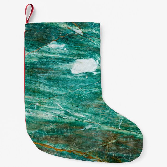 Green or Emerald Marble texture background Small Christmas Stocking (Front)