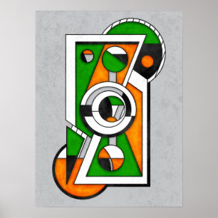 Green & Orange Abstract Bauhaus Construction Poster