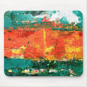 Green & Orange Abstract Painting Abstract Art Abst Mouse Mat