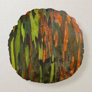 Green, orange, and black abstract painting round cushion