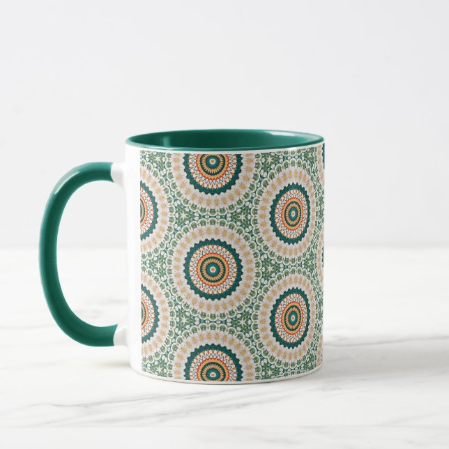 Green Orange And Blue Boho Chic Circle Pattern Mug (Left)