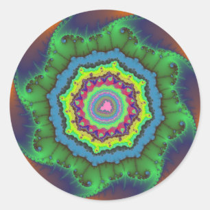 Green, Orange and Blue Fractal Birthday Classic Round Sticker