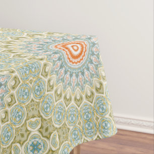 Green Orange and Blue Mandala Design Kaleidoscope Tablecloth