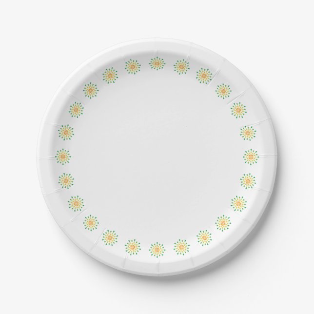 Green, orange and yellow teardrops paper plate (Front)