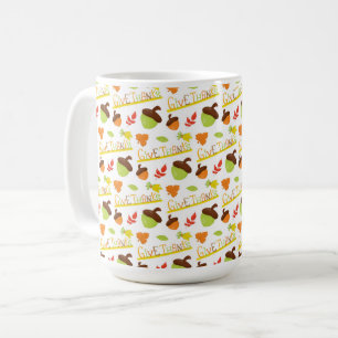 GREEN & ORANGE AUTUMN ACORNS & LEAVES COFFEE MUG