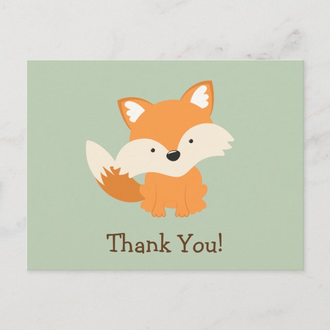 Green & Orange Baby Fox Thank You Postcard (Front)