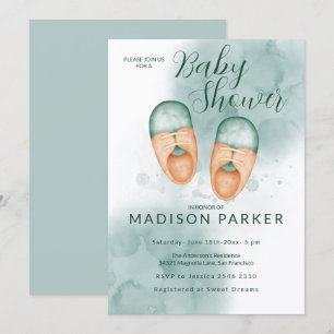 Green & Orange Baby Shoes  Invitation