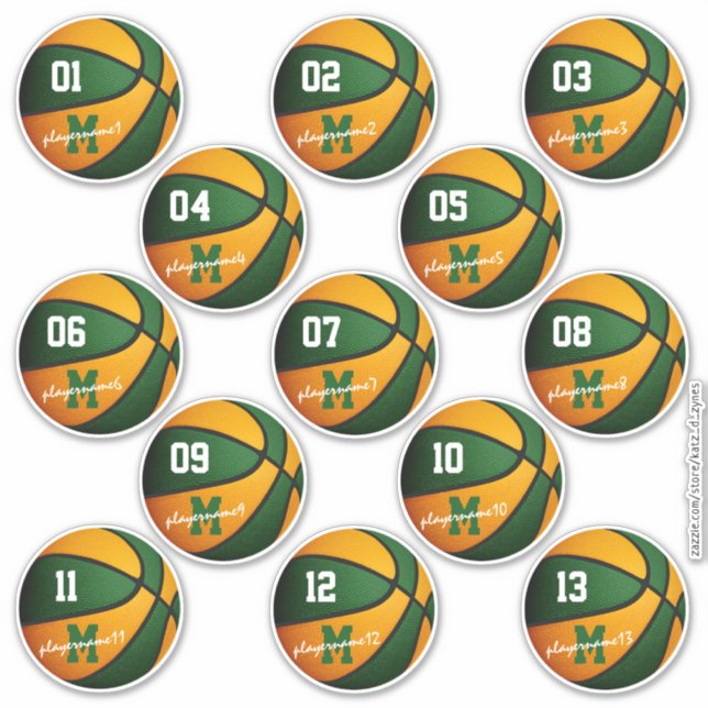 green orange basketball custom 13 players names (Front)