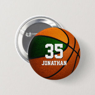 green orange basketball player team colours  6 cm round badge