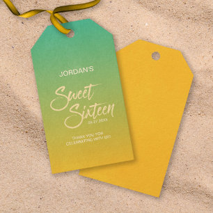 Green & Orange Beach Sweet 16 Birthday Thank You Gift Tags
