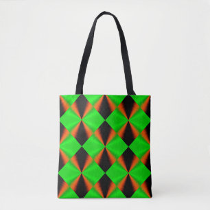 Green Orange Black Modern Diamond Pattern Tote Bag