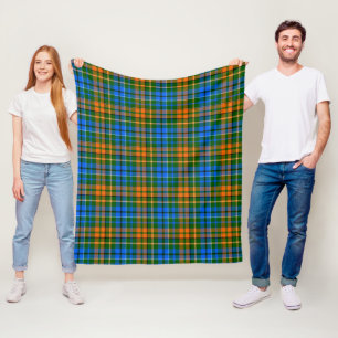 Green Orange Blue Plaid Tartan Design  Fleece Blanket