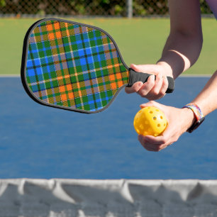 Green Orange Blue Plaid Tartan Design Pickleball Paddle