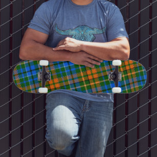 Green Orange Blue Plaid Tartan Design  Skateboard