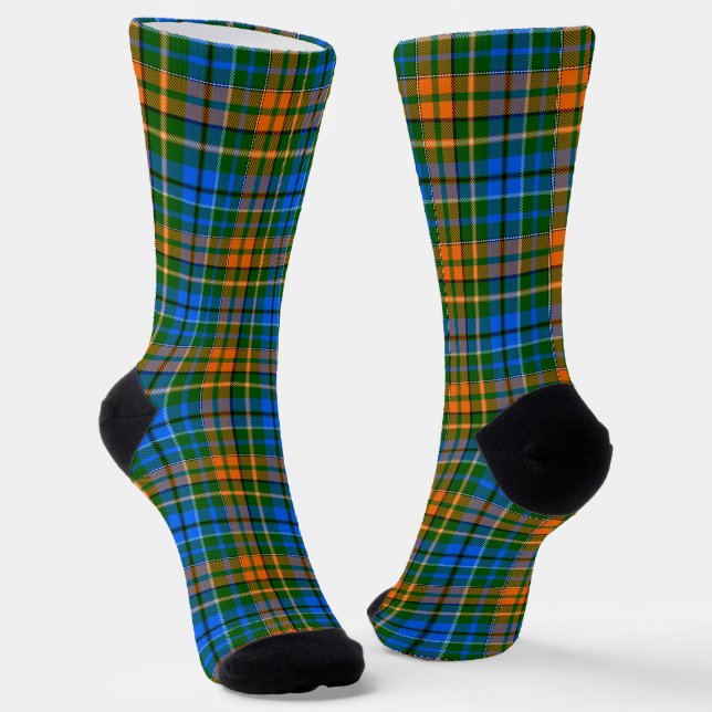 Green Orange Blue Plaid Tartan Design  Socks (Angled)
