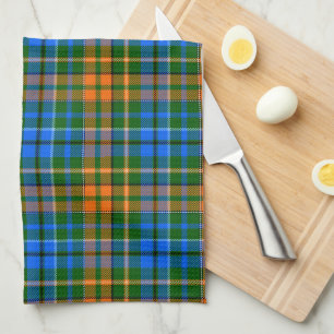 Green Orange Blue Plaid Tartan Design  Tea Towel