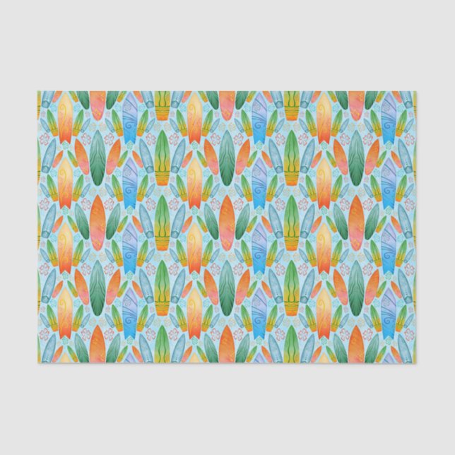 Green Orange & Blue Summer Surfing Surfboards Tissue Paper (Front)