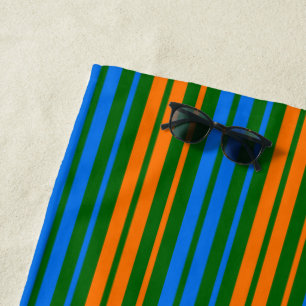 Green Orange Blue Vertical Stripes Design Beach Towel