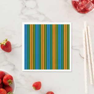 Green Orange Blue Vertical Stripes Design Napkin