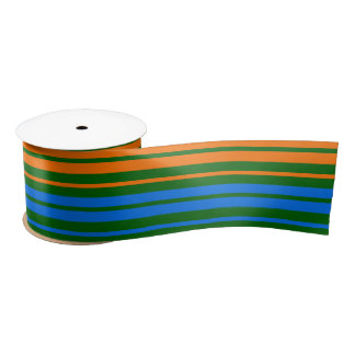 Green Orange Blue Vertical Stripes Design Satin Ribbon