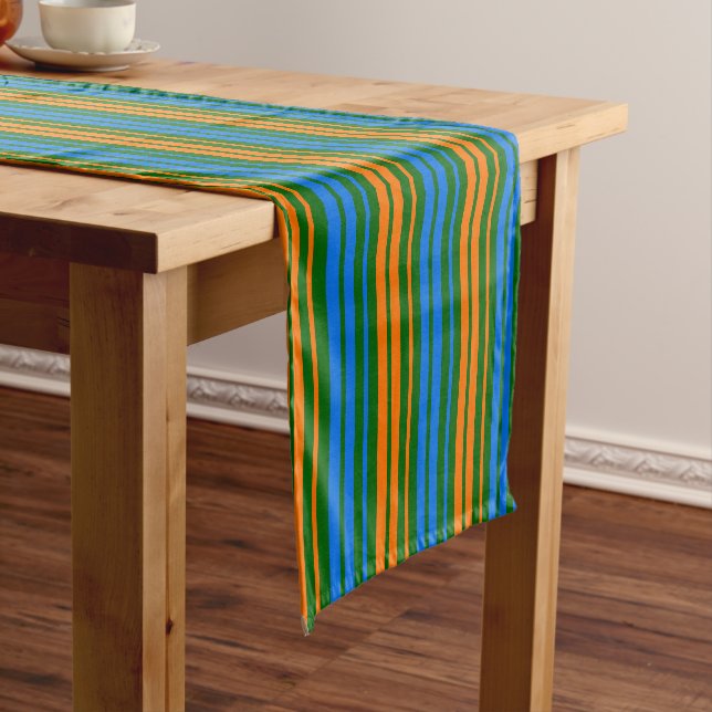 Green Orange Blue Vertical Stripes Design   Short Table Runner (In Situ)