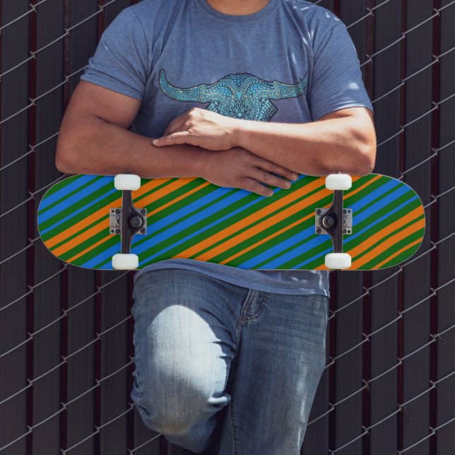 Green Orange Blue Vertical Stripes Design   Skateboard (Outdoor 3)