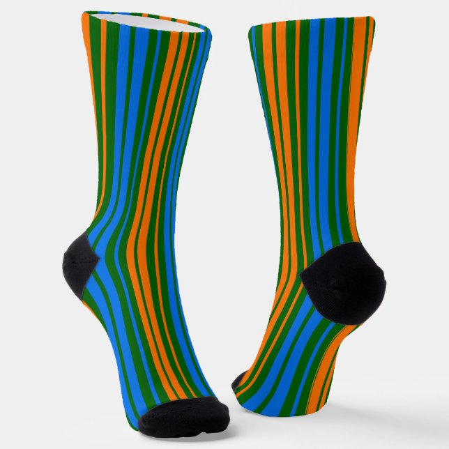 Green Orange Blue Vertical Stripes Design   Socks (Angled)