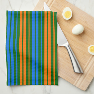 Green Orange Blue Vertical Stripes Design Tea Towel