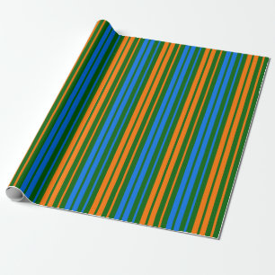 Green Orange Blue Vertical Stripes Design Wrapping Paper