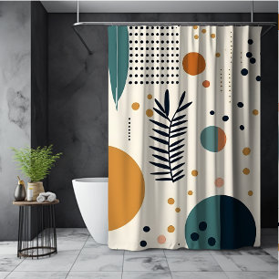 Green Orange Boho Circles Floral Abstract Shower Curtain