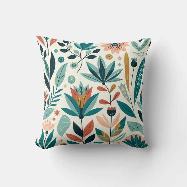 Green Orange Bold Modern Floral Print Pattern Cushion (Front)