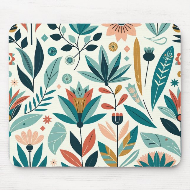 Green Orange Bold Modern Floral Print Pattern Mouse Mat (Front)