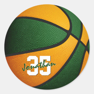 green orange boys girls basketball team colours classic round sticker