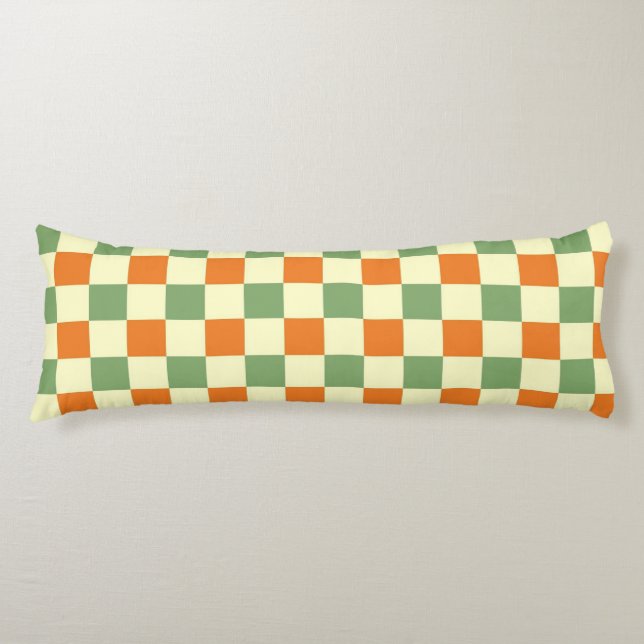 Green Orange Brown Chequered Gingham Pattern Body Cushion (Front)