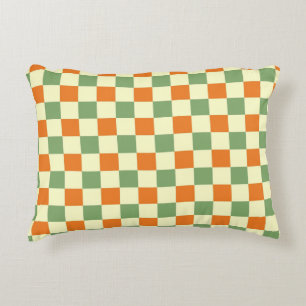 Green Orange Brown Chequered Gingham Pattern Decorative Cushion