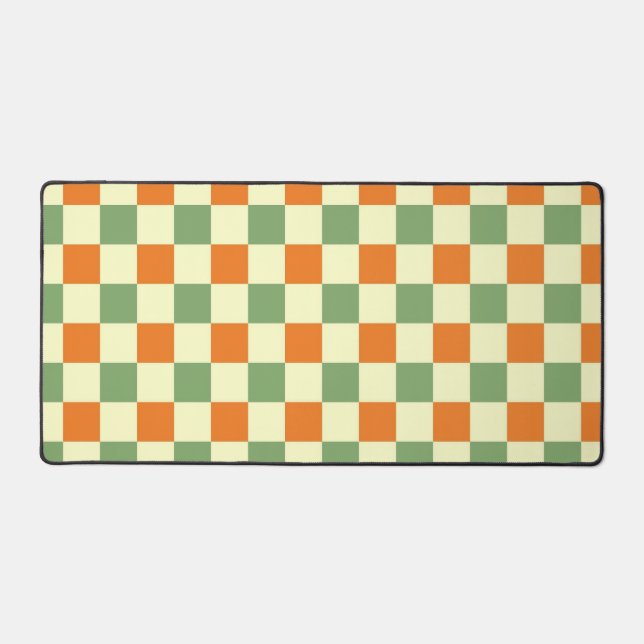 Green Orange Brown Chequered Gingham Pattern Desk Mat (Front)