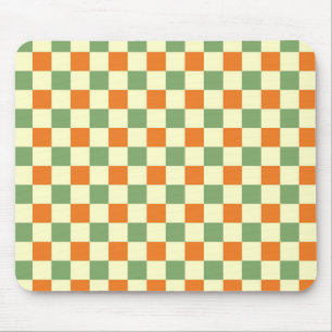 Green Orange Brown Chequered Gingham Pattern Mouse Mat