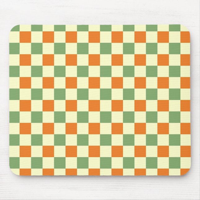 Green Orange Brown Chequered Gingham Pattern Mouse Mat (Front)