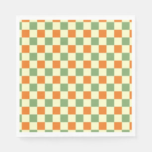 Green Orange Brown Chequered Gingham Pattern Napkin