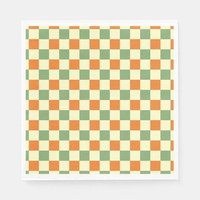 Green Orange Brown Chequered Gingham Pattern Napkin (Front)