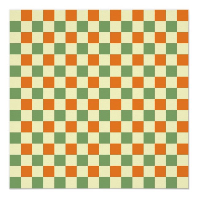 Green Orange Brown Chequered Gingham Pattern Poster (Front)