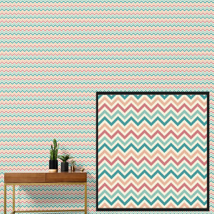 Green Orange Chevron Geometric on Cream Wallpaper