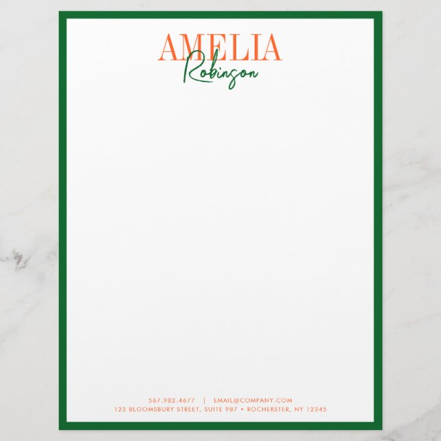 Green Orange Chic Contrast Stylish Letterhead (Front)