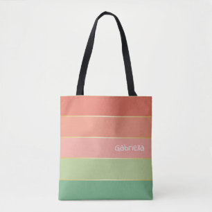 green orange Custom Summer Colour Block Stripes Tote Bag