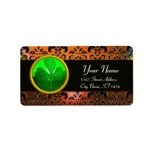 GREEN ORANGE DAMASK WITH SHAMROCK ,black Label