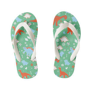 Green Orange Dinosaur Pattern Kid's Flip Flops