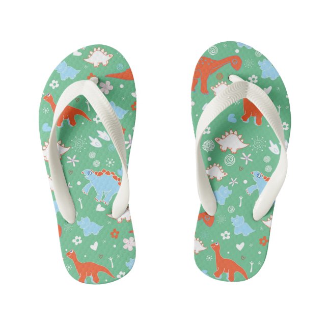 Green Orange Dinosaur Pattern Kid's Flip Flops (Footbed)