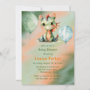 Green Orange Dragon Boy Baby Shower Invitation